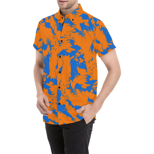 Blue and Orange Paint Splatter Men's All Over Print Short Sleeve Shirt (Model T53)