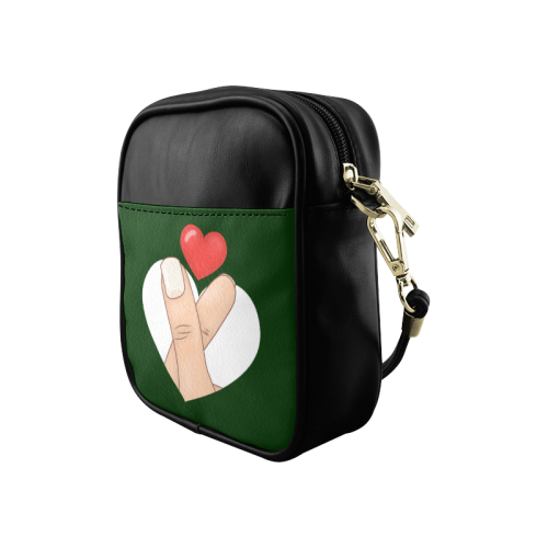 Hand and Finger Heart / Green Sling Bag (Model 1627)