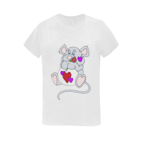 Valentine Mouse White Women's T-Shirt in USA Size (Two Sides Printing)