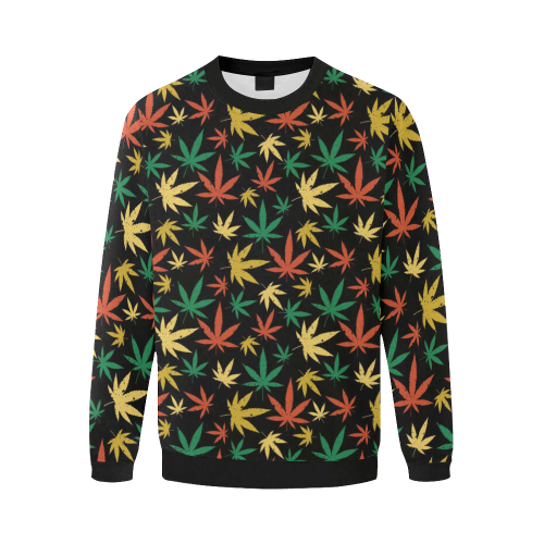 Cannabis Pattern Men's Oversized Fleece Crew Sweatshirt (Model H18)