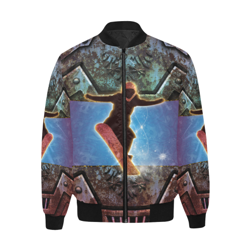 Snowboarding on steampunk background All Over Print Quilted Bomber Jacket for Men (Model H33)
