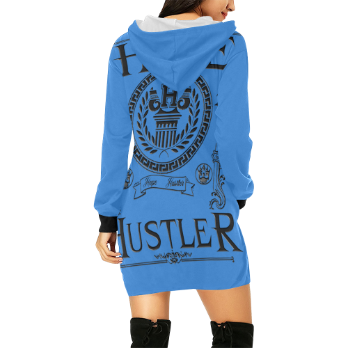 Hope Hustler GREEK Blue Hoodie Dress All Over Print Hoodie Mini Dress (Model H27)