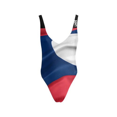 Laos Flag Sexy Low Back One-Piece Swimsuit (Model S09)