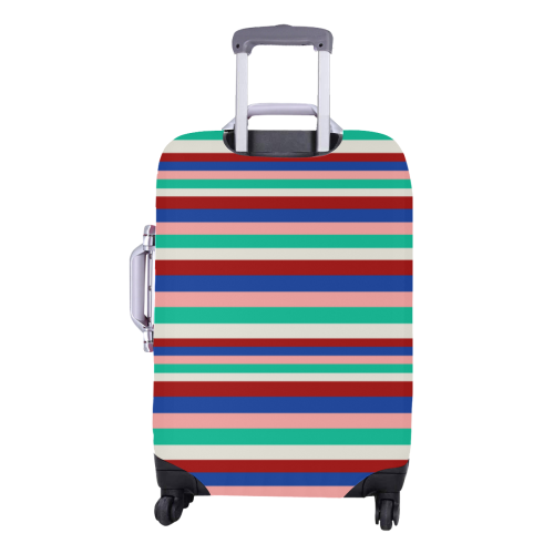Colored Stripes - Dark Red Blue Rose Teal Cream Luggage Cover/Medium 22"-25"