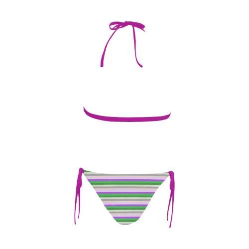 Fun Stripes 2 Fuschia Buckle Front Halter Bikini Swimsuit (Model S08)