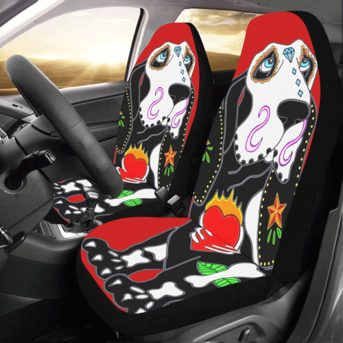 Basset Hound Sugar Skull Red Car Seat Covers (Set of 2)