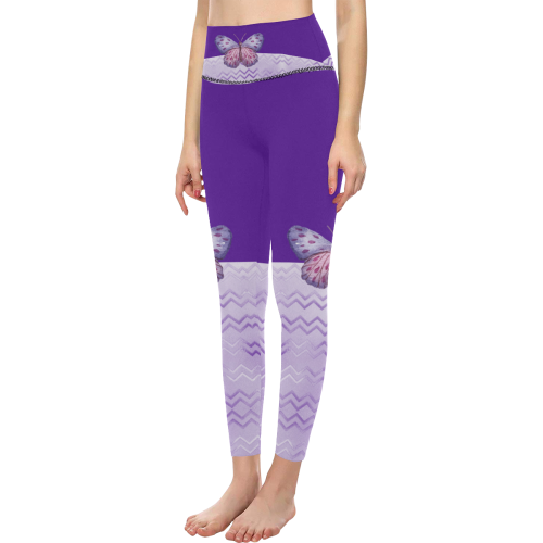Purple Butterfly Chevron Women's All Over Print High-Waisted Leggings (Model L36)