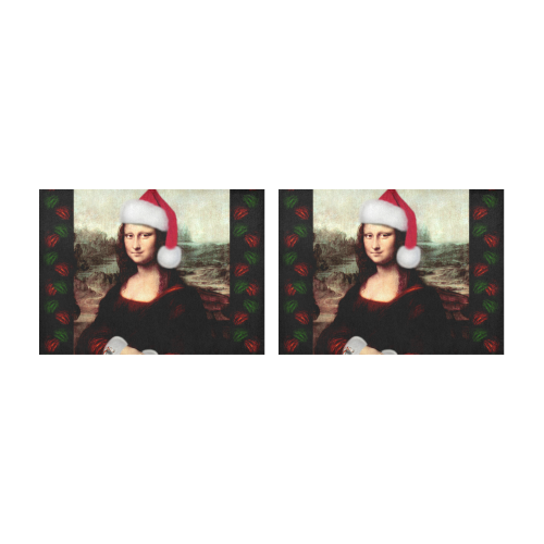 Christmas Mona Lisa with Santa Hat Placemat 14’’ x 19’’ (Set of 2)