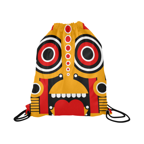 Red Yellow Tiki Tribal Large Drawstring Bag Model 1604 (Twin Sides)  16.5"(W) * 19.3"(H)