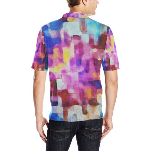 Blue pink watercolors Men's All Over Print Polo Shirt (Model T55)