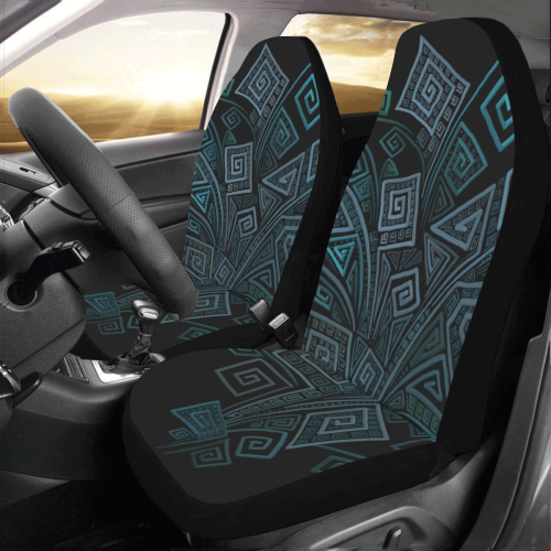 3D Psychedelic Abstract Square Spirals Car Seat Covers (Set of 2)