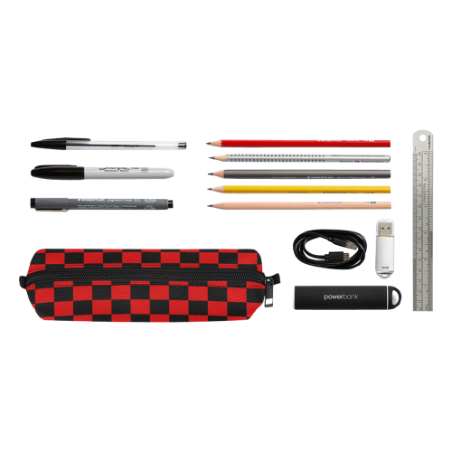 Checkerboard Black and Red Pencil Pouch/Small (Model 1681)