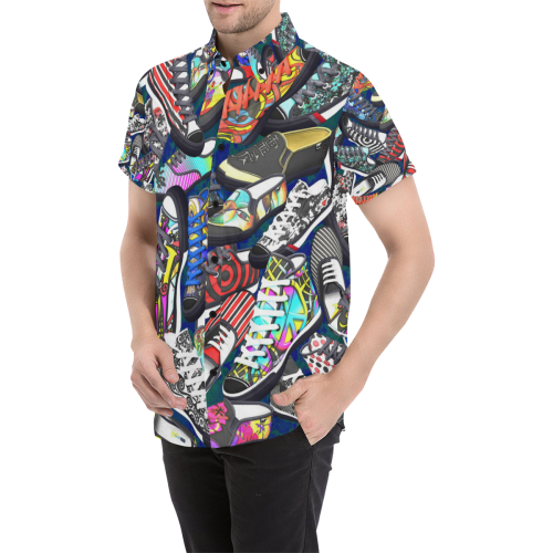 A pile multicolored SHOES / SNEAKERS pattern Men's All Over Print Short Sleeve Shirt (Model T53)