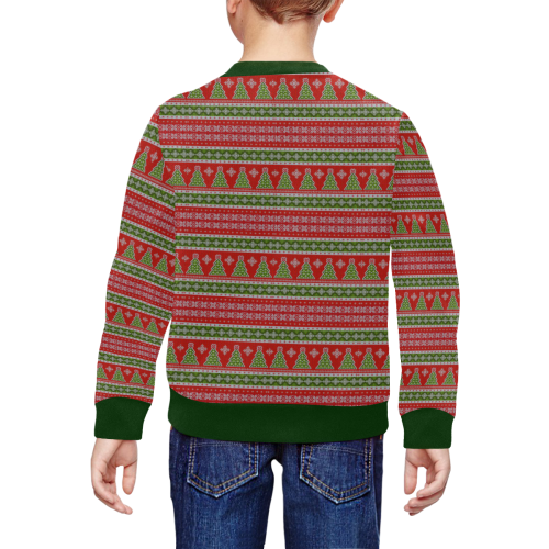 Real Christmas Trees Ugly Sweater Green All Over Print Crewneck Sweatshirt for Kids (Model H29)