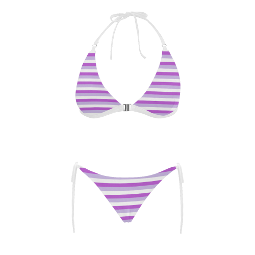 Purple Stripes White Buckle Front Halter Bikini Swimsuit (Model S08)
