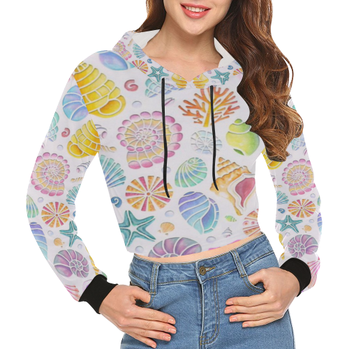sea life All Over Print Crop Hoodie for Women (Model H22)