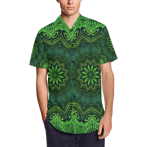 Harmony in Green Men's Short Sleeve Shirt with Lapel Collar (Model T54)