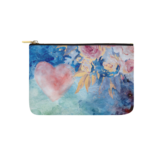 Heart and Flowers - Pink and Blue Carry-All Pouch 9.5''x6''