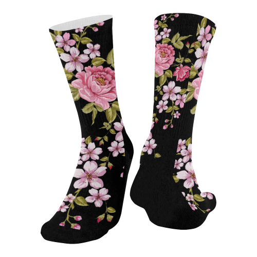 Pure Nature - Summer Of Pink Roses 1 Mid-Calf Socks (Black Sole)