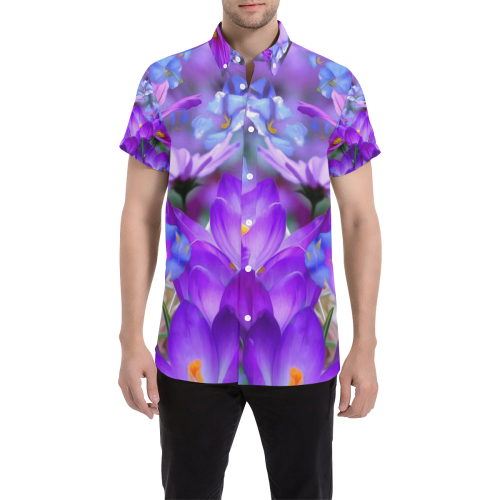 Crocus-Purple-Flowers-Wallpaper Men's All Over Print Short Sleeve Shirt (Model T53)