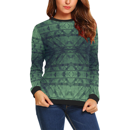 Sci-Fi Green Monster  Geometric design All Over Print Crewneck Sweatshirt for Women (Model H18)