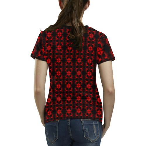 Abstract Flowing * Red on Black All Over Print T-shirt for Women/Large Size (USA Size) (Model T40)
