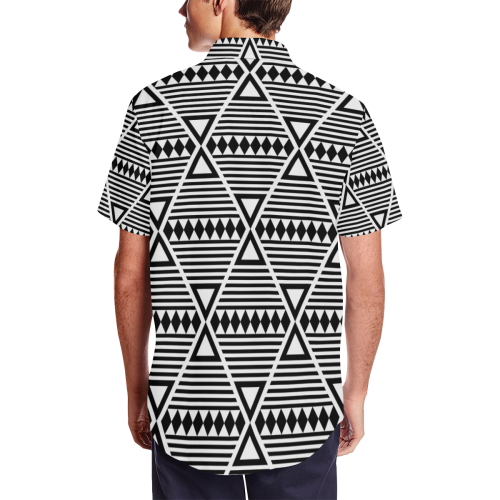 Black Aztec Tribal Men's Short Sleeve Shirt with Lapel Collar (Model T54)