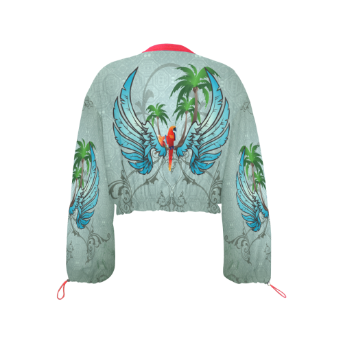 cute parrot with wings and palm Cropped Chiffon Jacket for Women (Model H30)