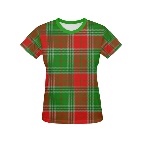Christmas Plaid Green All Over Print T-shirt for Women/Large Size (USA Size) (Model T40)