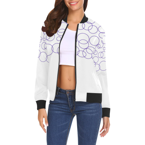 Jacket with blue Dots white All Over Print Bomber Jacket for Women (Model H19)