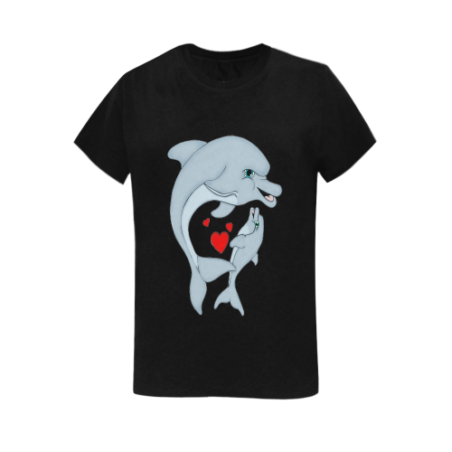 Dolphin Love Black Women's T-Shirt in USA Size (Two Sides Printing)