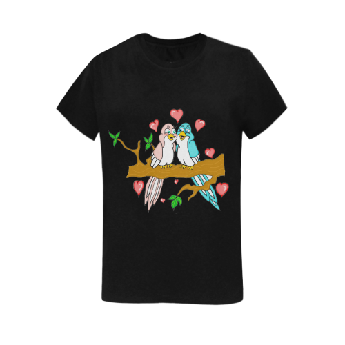 Love Birds Black Women's T-Shirt in USA Size (Two Sides Printing)