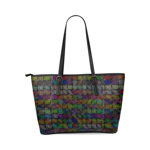 Ripped SpaceTime Stripes Collection Leather Tote Bag/Small (Model 1640)