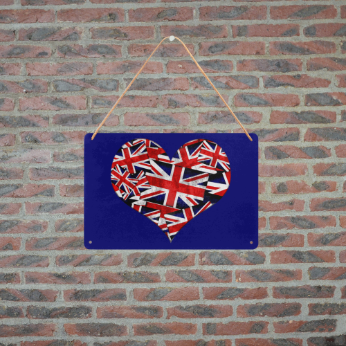 Union Jack British UK Flag Heart Blue Metal Tin Sign 12"x8"