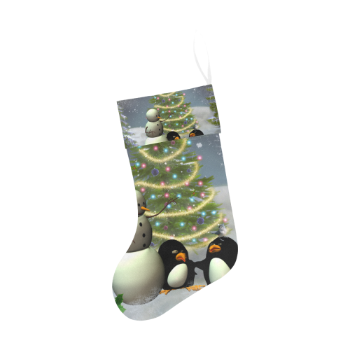 Snowman with penguin and christmas tree Christmas Stocking