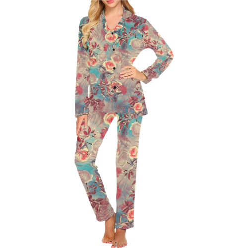 flowers #flowers #pattern Women's Long Pajama Set (Sets 02)