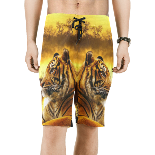 Tiger and Sunset Men's All Over Print Board Shorts (Model L16)