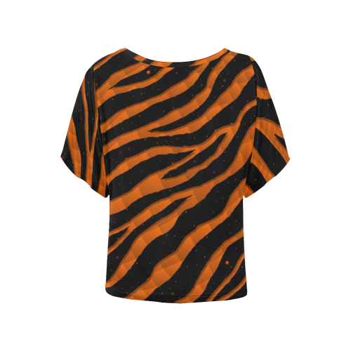 Ripped SpaceTime Stripes - Orange Women's Batwing-Sleeved Blouse T shirt (Model T44)