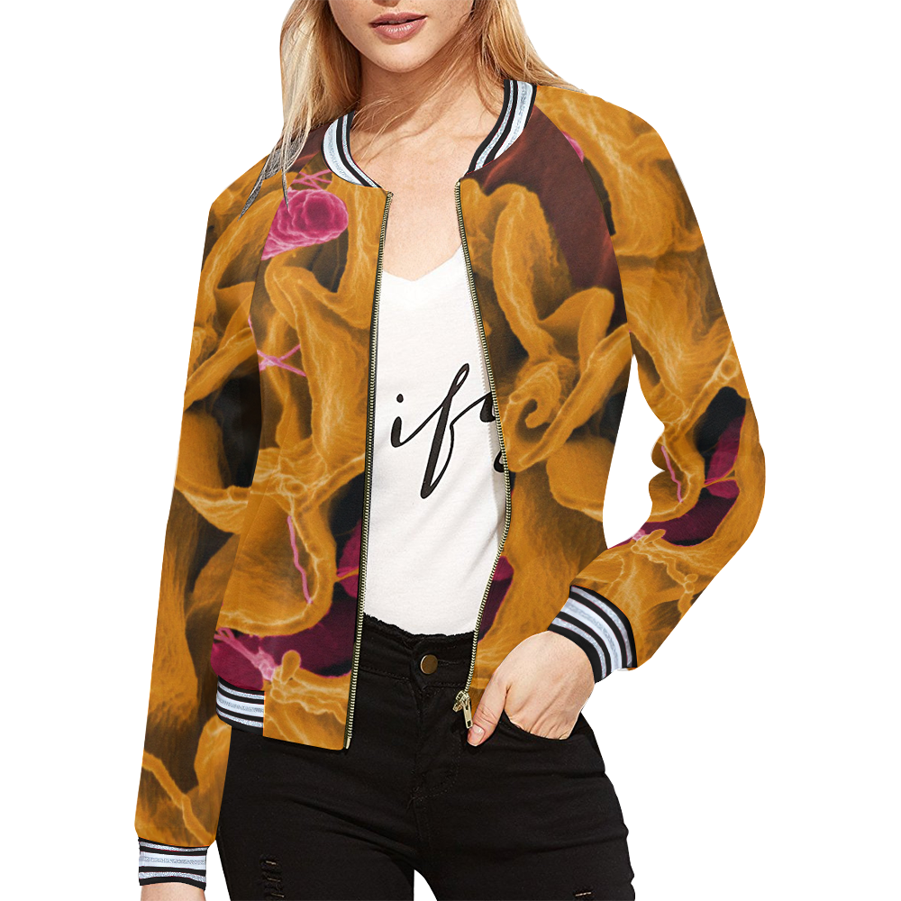 Pattern Print Virus Bacteria Women Casual Bomber Jacket