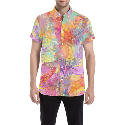 Watercolor Painting Splashes Pastel Multicolored Men's All Over Print Short Sleeve Shirt (Model T53)
