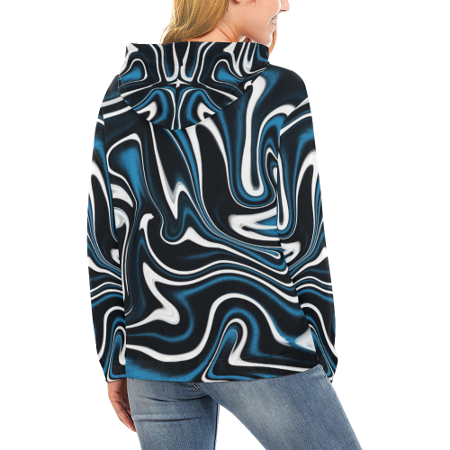 Blue, Black and White Estonia Swirls All Over Print Hoodie for Women (USA Size) (Model H13)