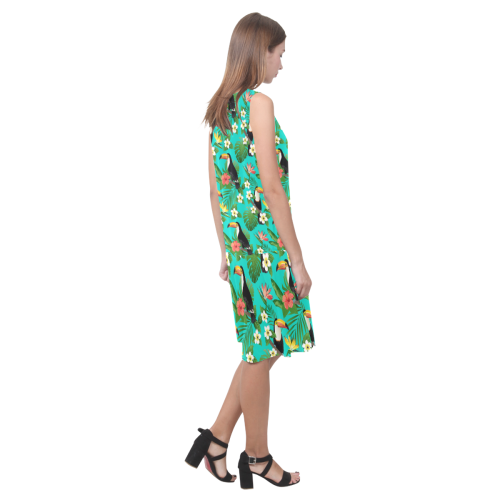 Tropical Summer Toucan Pattern Sleeveless Splicing Shift Dress(Model D17)
