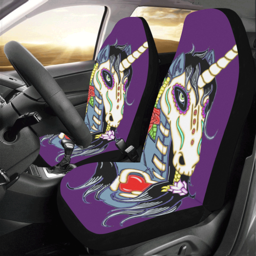 Spring Flower Unicorn Skull Purple Car Seat Covers (Set of 2)