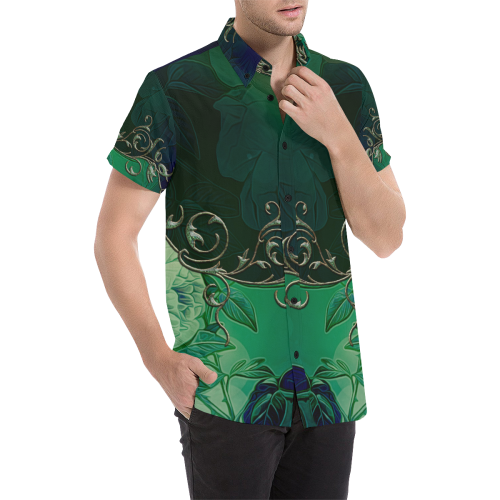 Green floral design Men's All Over Print Short Sleeve Shirt/Large Size (Model T53)