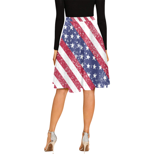 American Flag Distressed Melete Pleated Midi Skirt (Model D15)
