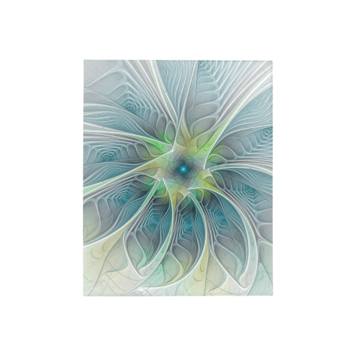 Floral Fantasy Abstract Blue Green Fractal Art Flower Quilt 40"x50"