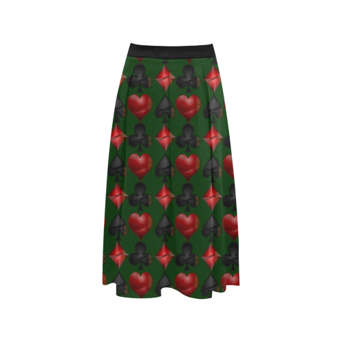 Las Vegas Black and Red Casino Poker Card Shapes on Green Aoede Crepe Skirt (Model D16)