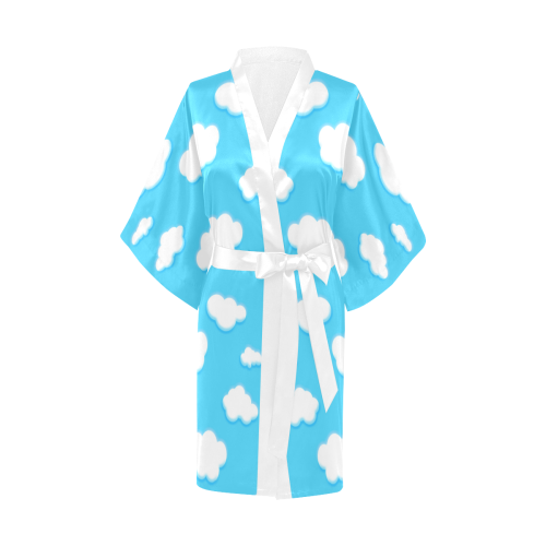 sky of blue and fluffy white clouds Kimono Robe