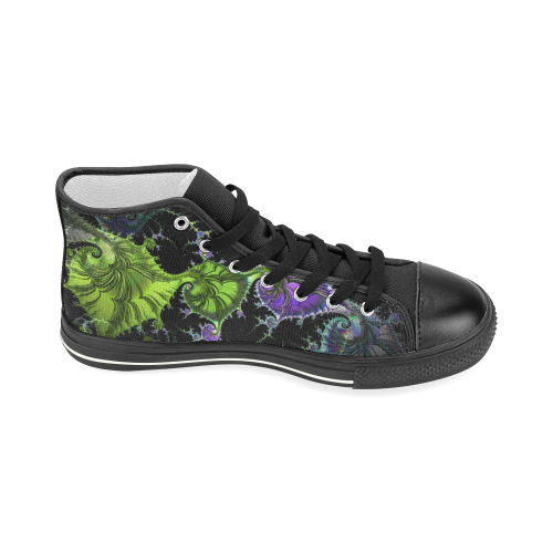 Filigree Spiral Fractal - Psychedelic Black Green Women's Classic High Top Canvas Shoes (Model 017)
