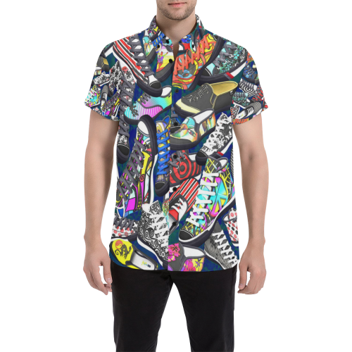 A pile multicolored SHOES / SNEAKERS pattern Men's All Over Print Short Sleeve Shirt (Model T53)